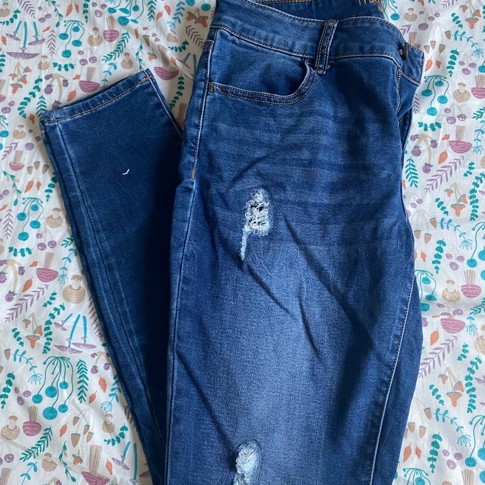 Maurices Dark Blue Distressed Jeggings mid-rise